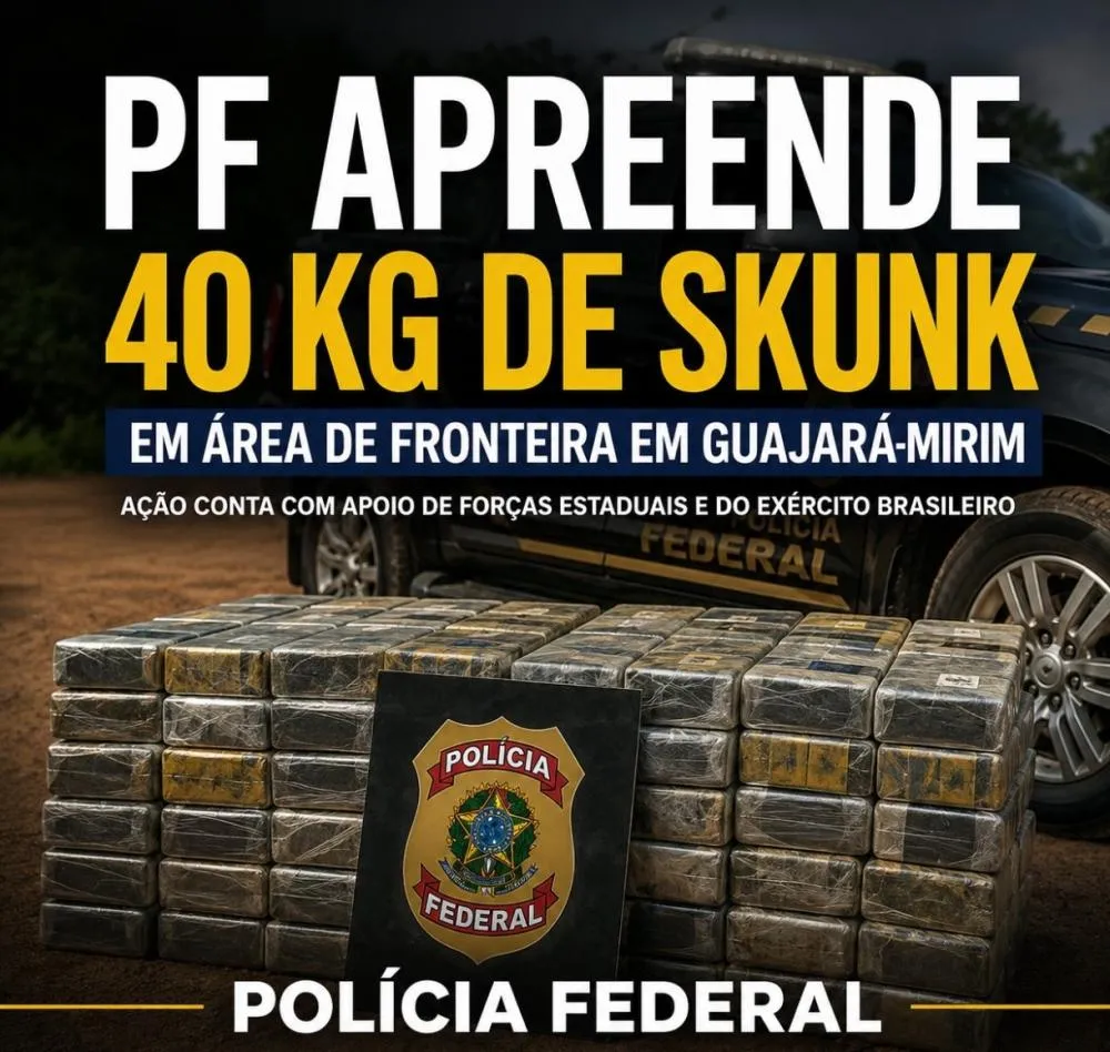 PF apreende cerca de 40 kg de skunk em operação na fronteira entre Brasil e Bolívia, em Guajará-Mirim